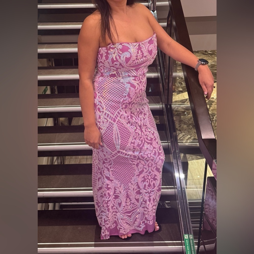 Jump Strapless Lilac Iridescent Sequins Patterned Dress